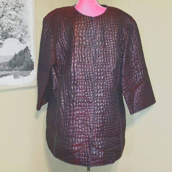 FF π WORTH NEW YORK SNAP CLOSURE LINED BURGUNDY BROWN QUILTED JACKET - Picture 5 of 5